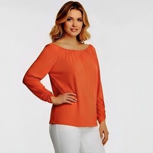 Flattering Wide Neckline  LE GALI SHARI Papaya / Orange Blouse NWT